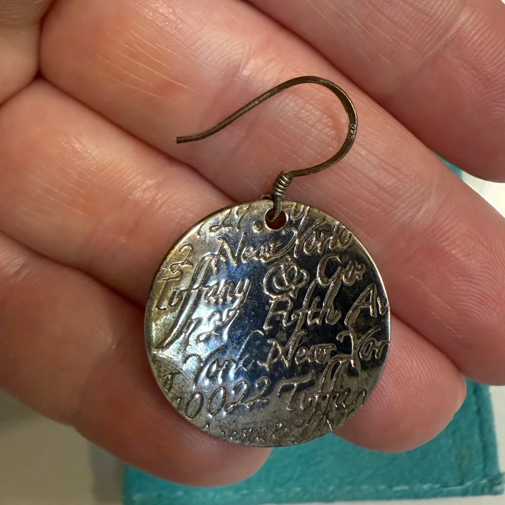 Authentic Tiffany & Co notes large wavy circle dangle hook earrings. - Picture 2 of 3